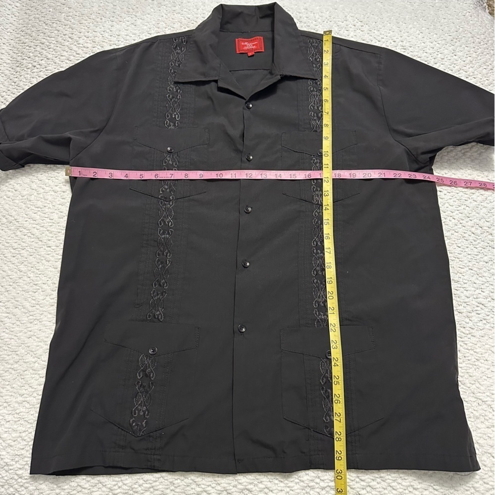 Maximos USA Yucatán Guayabera Black Short Sleeve Button Down Men’s Size Large - Picture 4 of 5